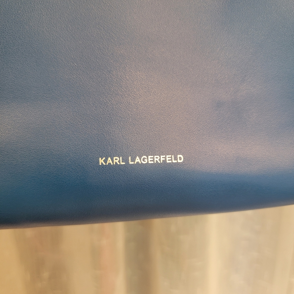 Karl Lagerfeld Karl Signature Perforated Leather Shopper Tote Blue NWT - Picture 4 of 10